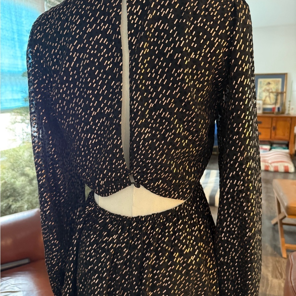 Le Rumi Black & Gold Long-Sleeve High-Neck Mini Dress - Picture 7 of 7